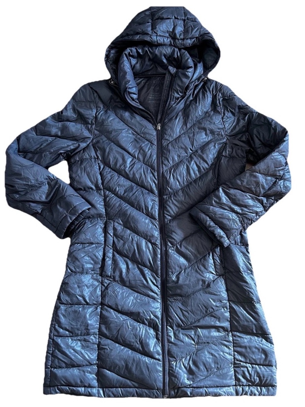 Calvin Klein grey Women's Quilted lightweight Hooded puffer Coat